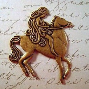 Large Oxidized Brass Plated Lady Godiva Stamping (1) - BOS8755