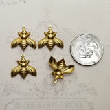 Raw Brass Bumble Bee Charms (4) - E122621XL