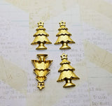 Small Raw Brass Christmas Tree Stampings With Hole (4) - EF2541