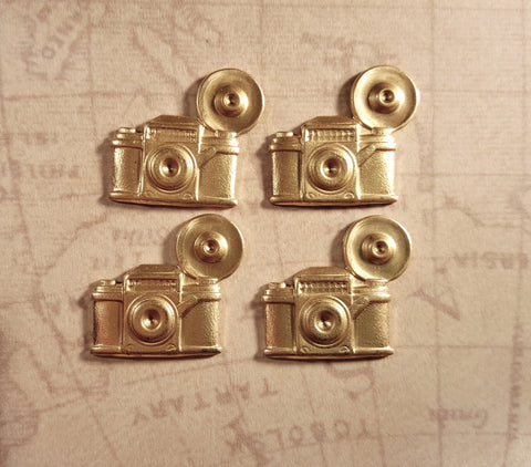Raw Brass Retro Camera Stampings (4) - GB7049NR