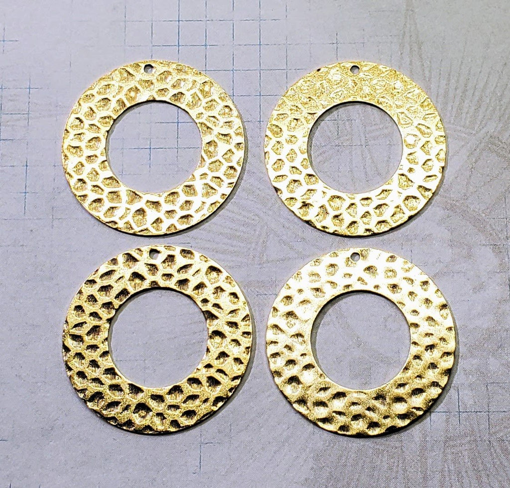 Matte Gold Ox Hammered Brass Circle Charm Stampings (4) - GOBF4