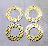 Matte Gold Ox Hammered Brass Circle Charm Stampings (4) - GOBF4