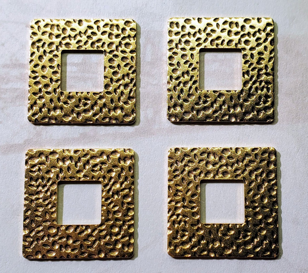 Matte Gold Ox Hammered Brass Square Stampings (4) - GOBF7