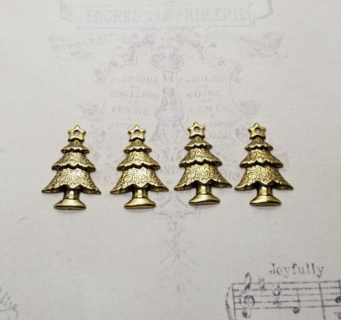 Small Matte Gold Ox Christmas Tree Stampings With Hole (4) - GOE2541