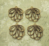 Matte Gold Ox Ornate Layered Flower Charms (4) - GOG087