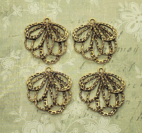 Matte Gold Ox Ornate Layered Flower Charms (4) - GOG087