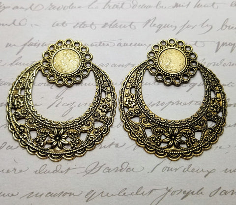 Large Matte Gold Fancy Filigree Charms With Setting (2) - GOL975
