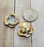 Matte Gold With White Patina Three Layer Riveted Tea Rose (2) - GWS4073