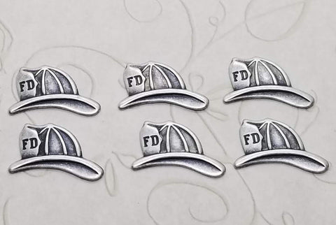 Small Oxidized Silver Fireman's Hat Stamping (6) - L1003