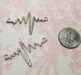 Large Silver Plated Zinc Alloy Heartbeat Electrocardiogram Connectors (2) - L1007