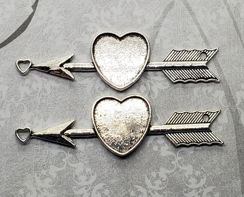 Antique Silver Arrow Heart Bezel Connector Settings (2) - L1059