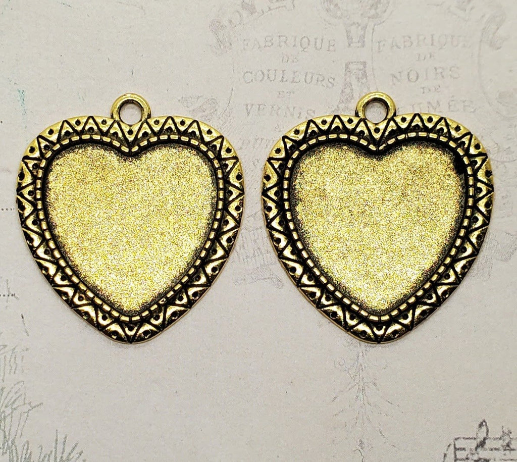 25mm Antique Gold Heart Settings (2) - L1064