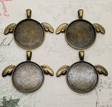 25mm Antique Bronze Winged Pendant Setting Bezels (4) - L1092