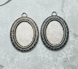 Antique Silver 25mm x 18mm Swirl Pendant Settings Bezels (2) - L1105