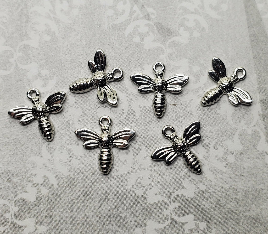 Tiny Silver Honey Bee Charms (6) - L1113