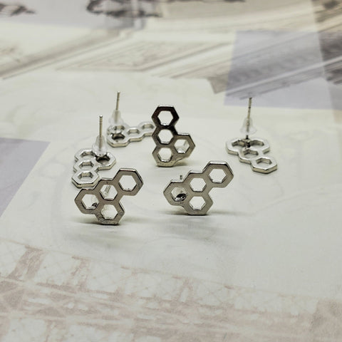 Silver Honeycomb Post Earrings (6) - L1118