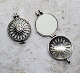 Large Silver Sunflower Essential Oil Diffuser Locket Charms (2) - L1136