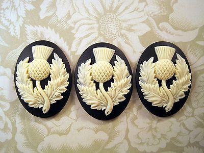 40x30mm Scottish Thistle Cameos (3) - L801-3 Jewelry Finding