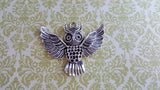 Large Antique Silver Owl Charm (1) - L890 Jewelry Finding