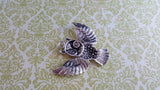 Large Antique Silver Owl Charm (1) - L890 Jewelry Finding