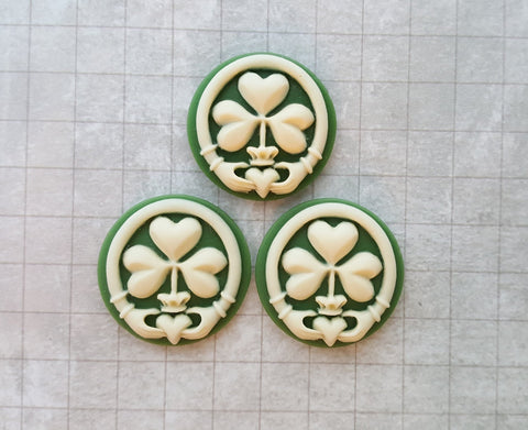 Green 25mm Claddagh Shamrock Cameos (3) - L919 Jewelry Finding