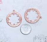 Shiny Rose Gold Ornate Round Charms (2) - PRGFF0387-2