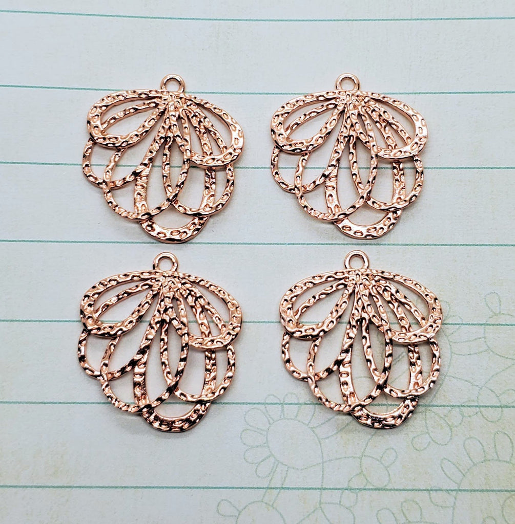Shiny Rose Gold Ornate Layered Flower Charms (4) - PRGG087