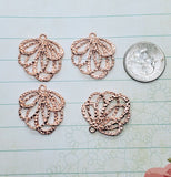 Shiny Rose Gold Ornate Layered Flower Charms (4) - PRGG087