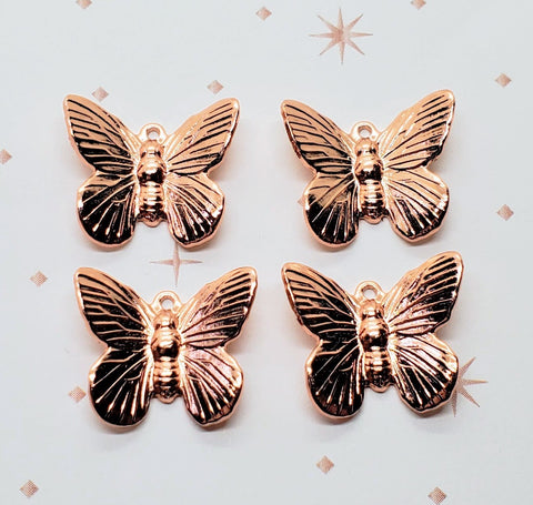 Shiny Rose Gold Butterflies With Raised Wings With Ring (4) - PRGGB6303-1R