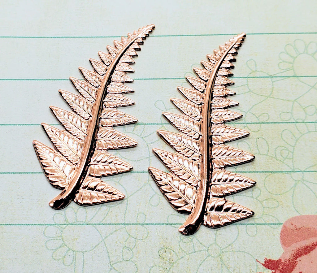Large Shiny Rose Gold Fern Stampings (2) - PRGRAT6730 Jewelry Finding