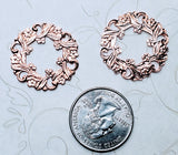 Shiny Rose Gold Ornate Floral Wreath Stampings (2) - PRGRAT93CO