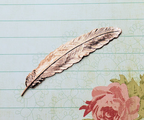 Large Shiny Rose Gold Feather Stamping (1) - PRGS2997