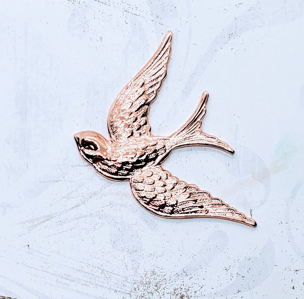 Large Shiny Rose Gold Flying Sparrow Bird (1) - PRGS4892