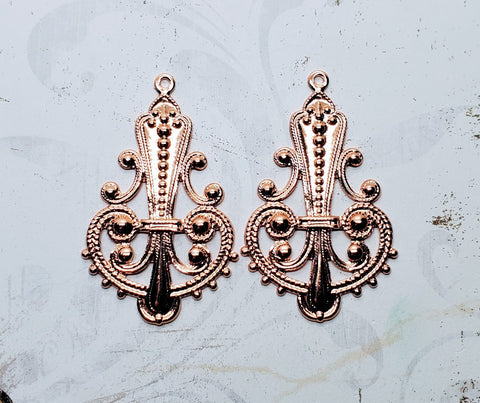Large Shiny Rose Gold Art Deco Charms (2) - PRGS5722 Jewelry Finding