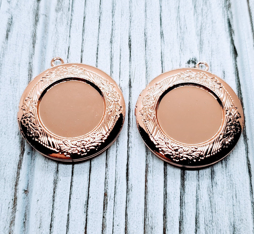 Shiny Rose Gold Round Locket With Setting (2) - PRGW3601R