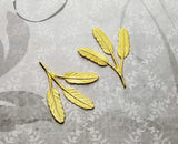 Raw Brass Leaf Feathers On Stem Stampings (2) - RAT6542 Jewelry Finding