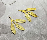 Raw Brass Leaf Feathers On Stem Stampings (2) - RAT6542 Jewelry Finding