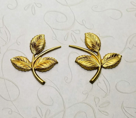 Raw Brass Triple Leaf Stampings (2) - S3487-S3686