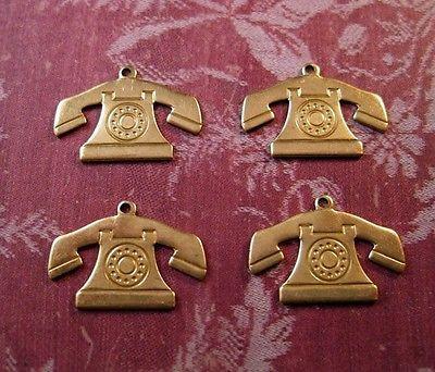 Raw Brass Vintage Telephone Charm Stampings (4) - SG2307R