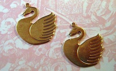 Large Raw Brass Swan Charm Stampings (2) - SG3802R