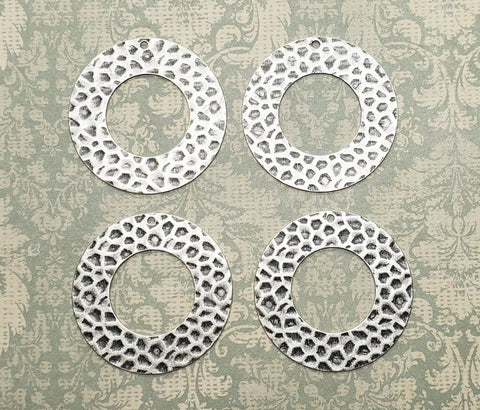 Oxidized Silver Hammered Brass Circle Charm Stampings (4) - SOBF4