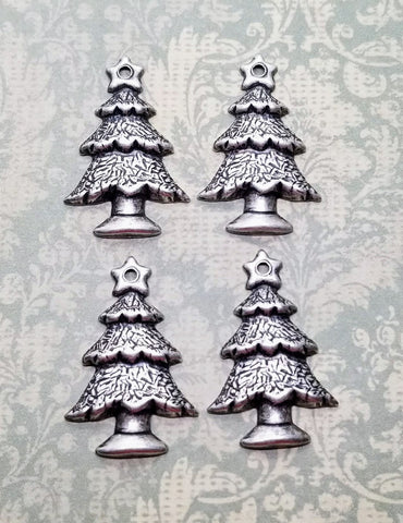 Small Oxidized Silver Christmas Tree Stampings With Hole (4) - SOE2541