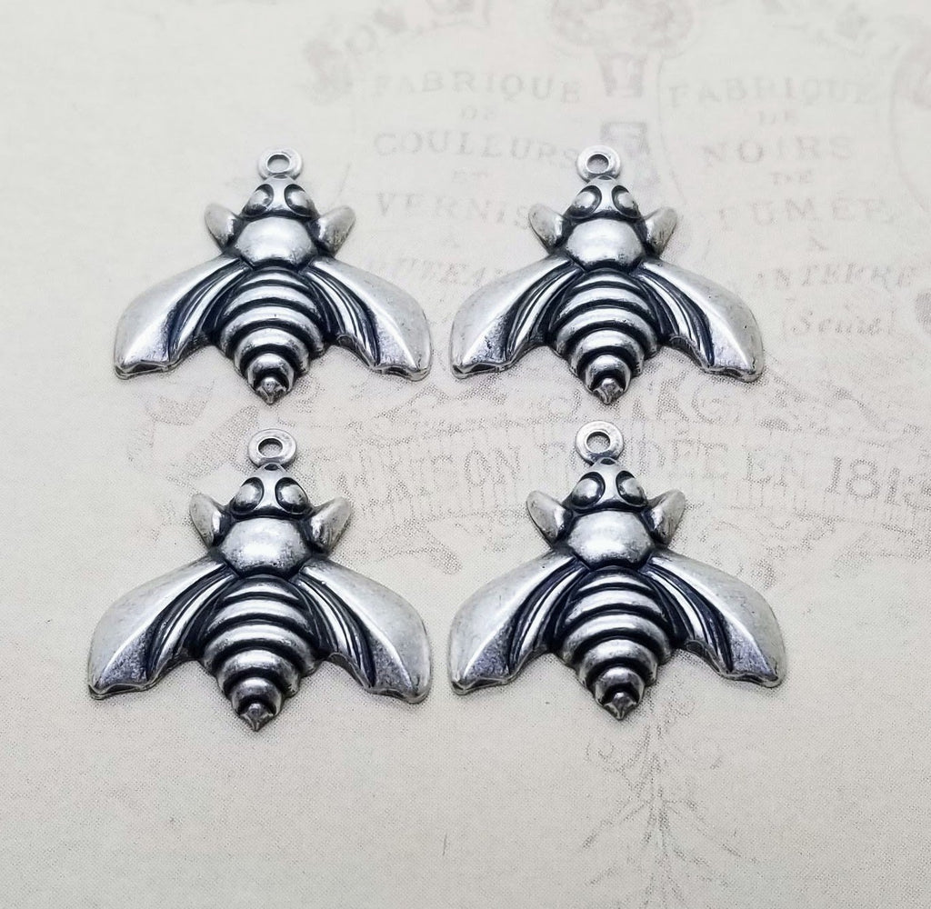 Oxidized Silver Bee Charms (4) - SOE2621XL