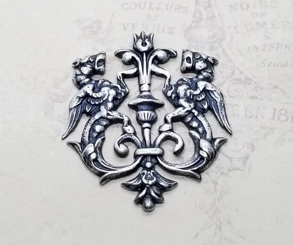 Oxidized Silver Griffin Dragon Crest Coat Of Arms Stamping (1) - SOFF2788