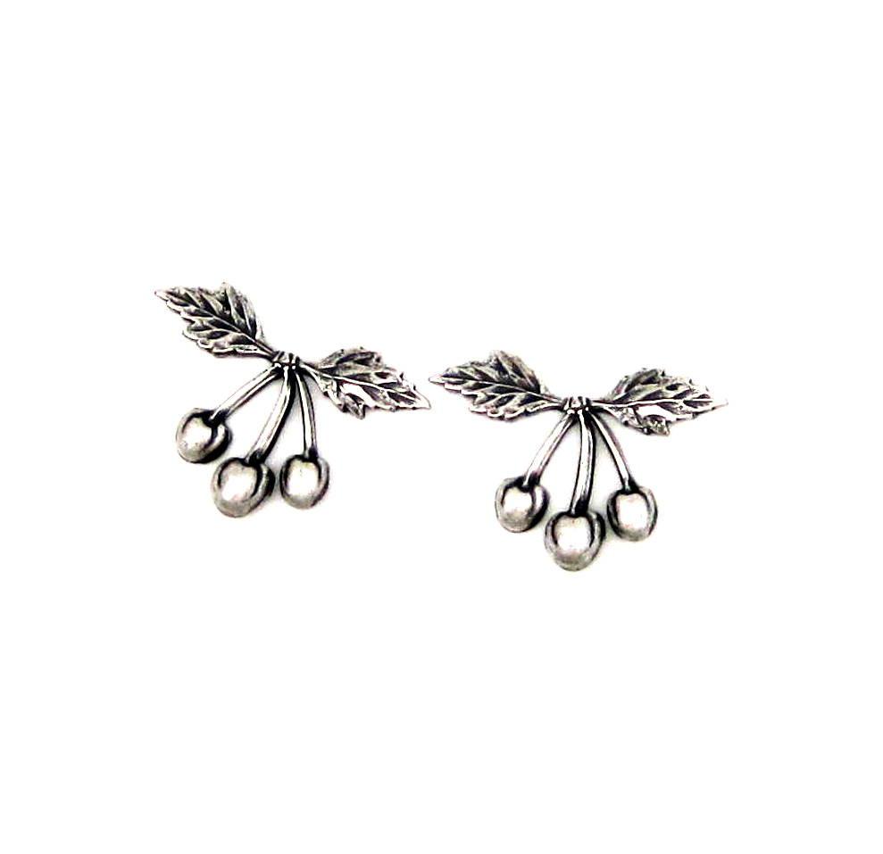 Small Oxidized Silver Cherry Cluster Stampings (2) - SOFFA8582 Jewelry Finding