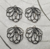Oxidized Silver Ornate Layered Flower Charms (4) - SOG087