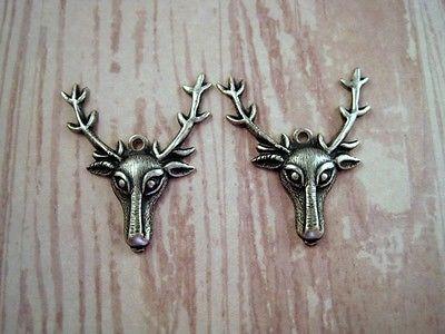 Oxidized Silver Plated Brass Reindeer Head Charms (2) - SORAT5631