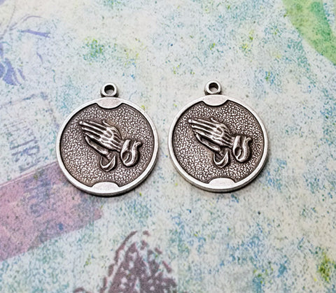 Oxidized Silver Praying Hands Charms (2) - SOS3039