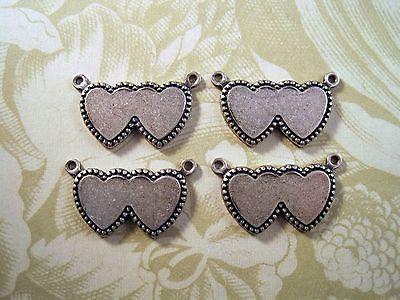 Oxidized Silver Plated Brass Double Heart Connector Stampings (4) - SOS6806