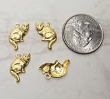 Small Raw Brass Cat Charms (4) - TC4869LR